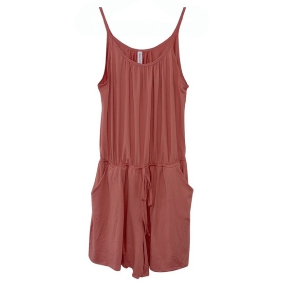 ZENANA • Women’s Coral Pink Romper Spaghetti Strap with Pockets - Picture 1 of 7